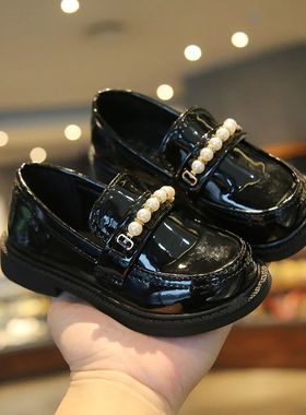 Girls Leather Shoes for School Party Wedding Kids Black Loaf