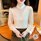 女秋冬新款 女装 韩版 气质大码 保暖上衣 洋气百搭新款 加绒蕾丝打底衫