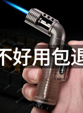 雷曼防风打火机点艾灸雪茄打火机蓝焰直冲充气个性创意男士电子款