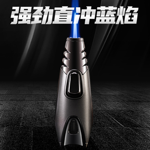 雷曼充气防风打火机直冲猛火焊枪点火器雪茄黑漆蓝焰艾灸体喷火枪