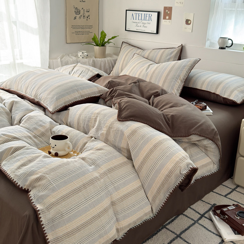 A类水洗棉床上四件套纯棉全棉简约被套床单人宿舍床品三件套床笠,床上用品,床品套件/四件套/多件套,淘宝优惠券,粉丝福利购,淘宝优惠卷