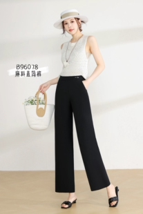 布衣天使2026夏新款B96078高腰休闲裤女长裤垂感显瘦麻料直筒裤