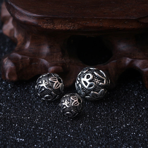 diy六字真言饰品配件手串银珠子