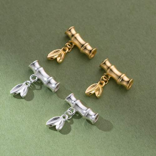 999足银电镀金色竹节管叶子吊坠