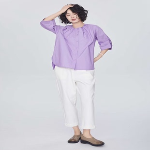 翠色嘉人港风高级感七分袖女衬衫2026春夏新款宽松压褶上衣84018