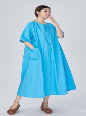 紫布语2026夏季新款通勤文艺A版大口袋宽松休闲女大码连衣裙女588