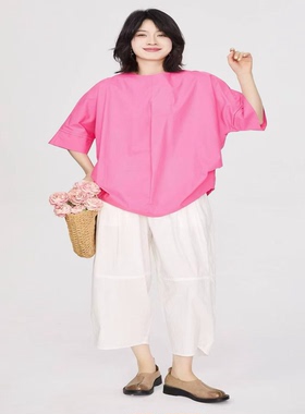 翠色嘉人2026夏季新款甜美减龄百搭圆领短袖套头棉布衬衫女85057