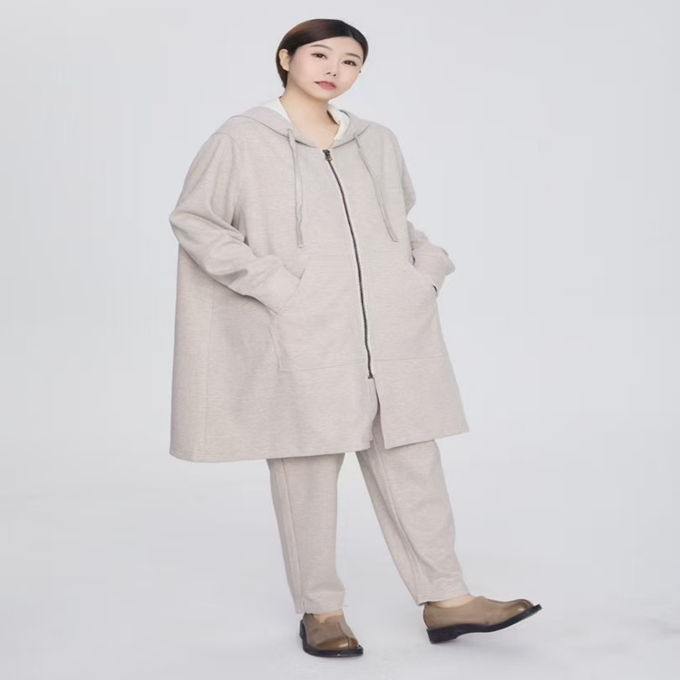 紫布语2025秋季新款甜美减龄宽松大码女中长款连帽外套风衣ZBY516