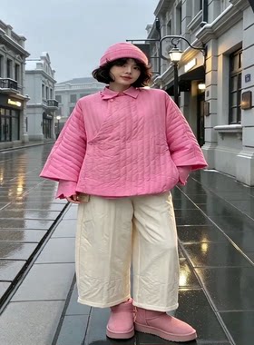 紫布语2026冬季新款复古文艺侧按扣喇叭袖A字版型保暖女棉服3640