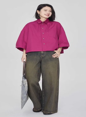翠色嘉人2026春季新款甜美减龄休闲大码九分袖女上衣衬衫55003