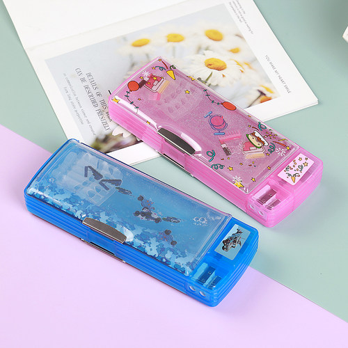 男女孩小学生流沙双层容量文具盒