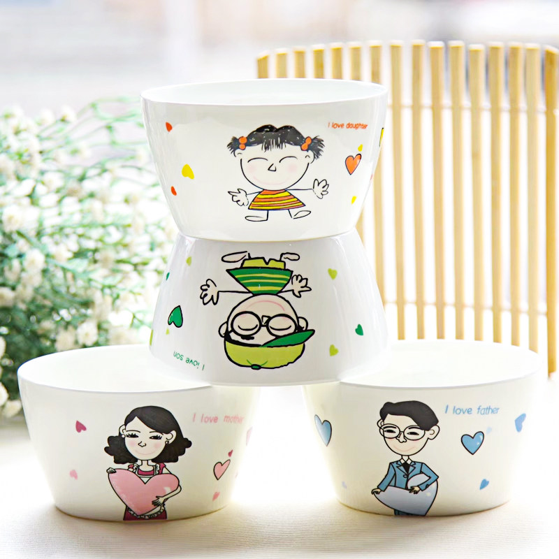 碗套装家用组合可爱卡通成人吃饭碗4只骨瓷餐具中式陶瓷米饭碗,餐饮具,碗,淘宝优惠券,粉丝福利购,淘宝优惠卷