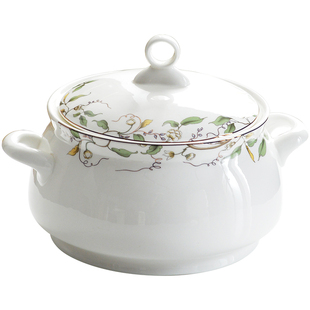 双耳汤碗单个家用陶瓷面碗9英寸大号碗公带盖子品锅创意个性骨瓷