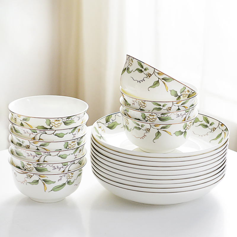 陶瓷碗碟套装家用十个碗十个盘碗组合创意个性吃饭碗盘骨瓷餐具