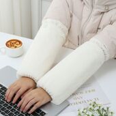 袖 头 白色学生可爱毛绒羽绒服办公工作袖 套女长款 成人上班耐脏套袖