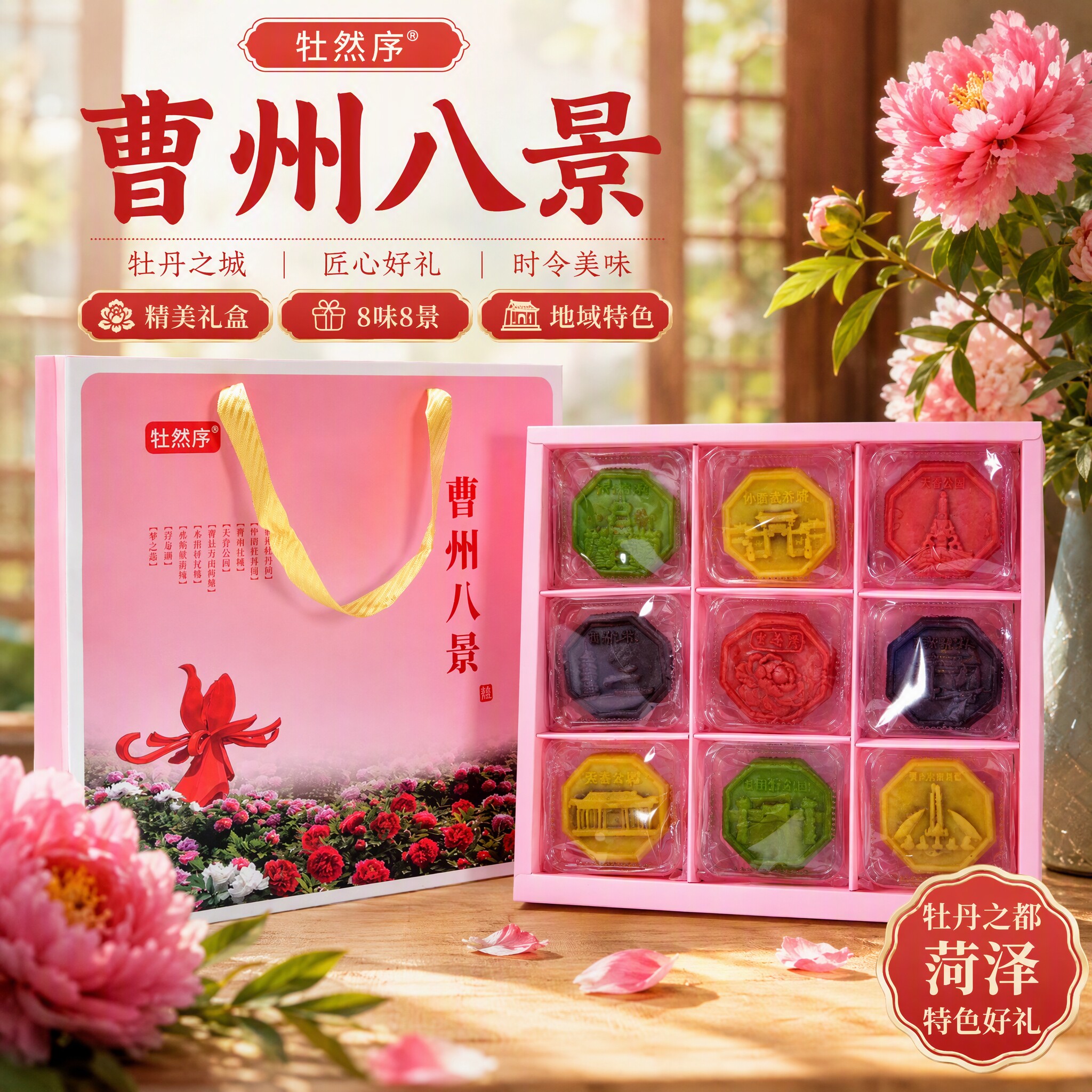 菏泽特产八景糕鲜花饼风景地标礼