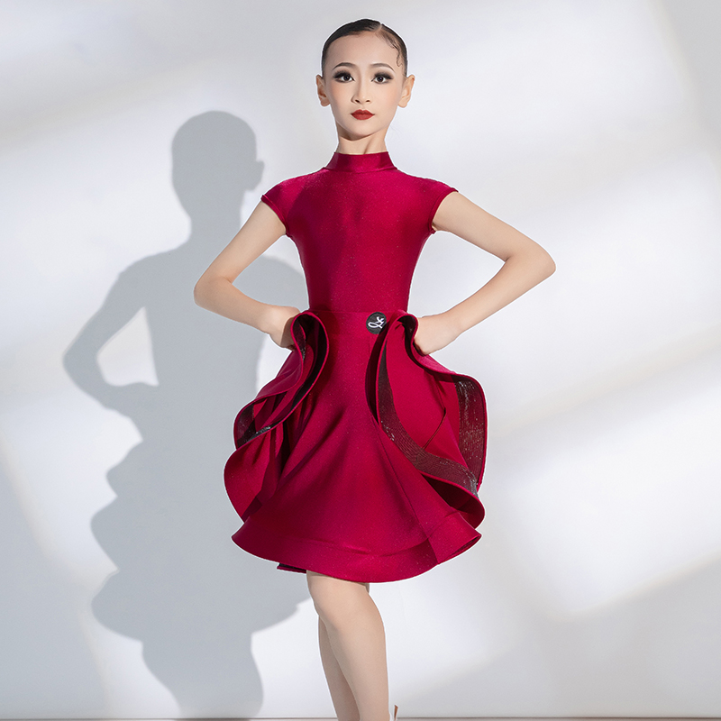 2025新款拉丁舞比赛服女童少儿专业标准规定服演出服短袖分体套装