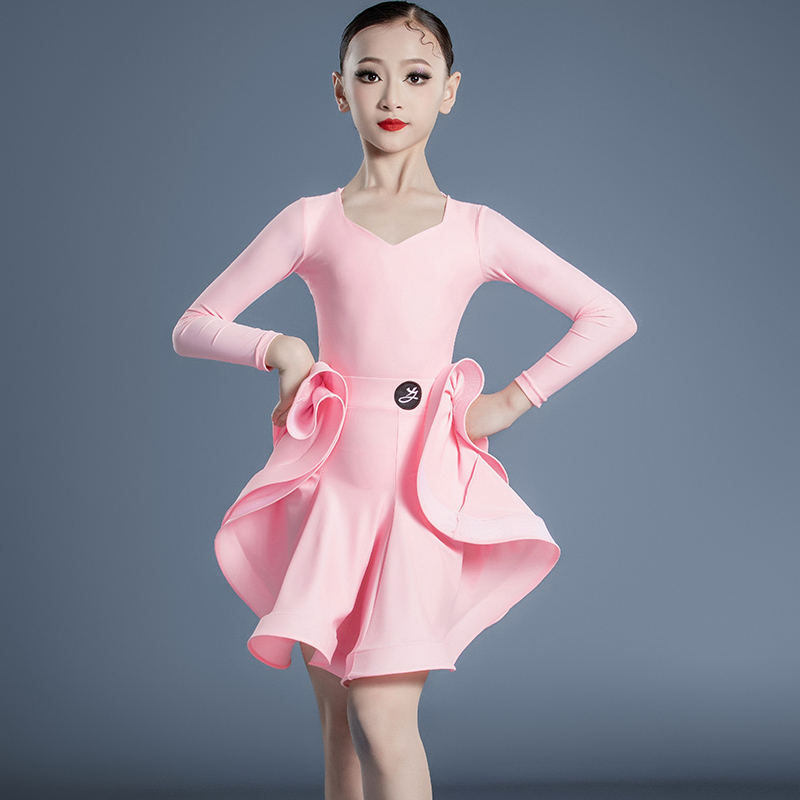 2025新款拉丁舞服标准少儿女童专业拉丁舞比赛规定服长袖分体套装