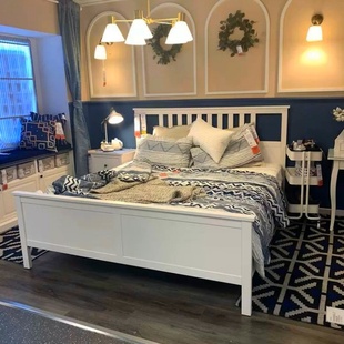 宜家代购汉尼斯床架单人双人床实木床简约加高床尾卧室床