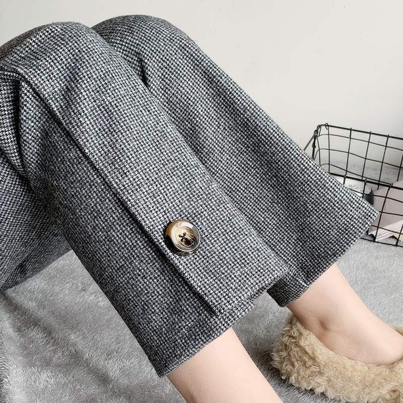 微喇叭裤女毛呢裤高腰宽松阔腿