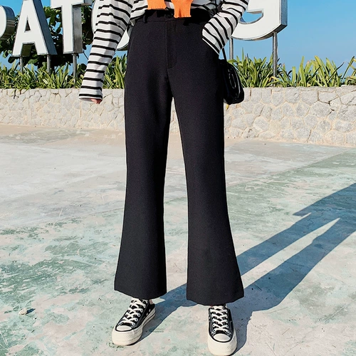 Высокие штаны-клёш, осенние штаны, пиджак классического кроя, высокая талия, в корейском стиле, свободный прямой крой, стройный силуэт, по фигуре, подходит для подростков