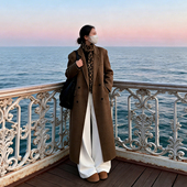 咖驼色正肩毛呢大衣女2025秋冬新款 高级感中长款 加厚宽松呢子外套