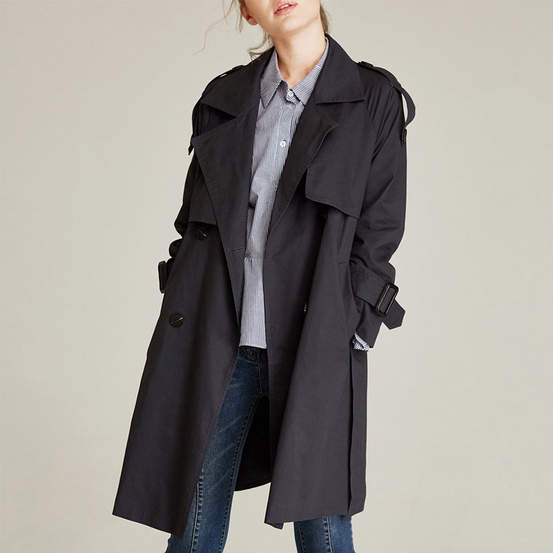 风衣女外套中长款韩版2026春秋新款小个子双排扣宽松黑色高端大衣