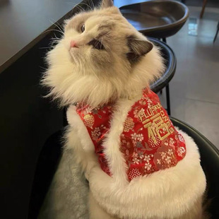 新年宠物衣服猫咪小猫猫狗狗比熊泰迪唐装拜年服加绒毛中国风喜庆