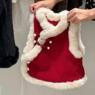 新年宠物衣服狗狗泰迪比熊雪纳瑞唐装猫咪拜年服加绒毛中国风喜庆