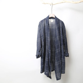 披风 防晒服潮流日系开衫 格子外套男春秋夏薄款 亚麻宽松休闲长袖