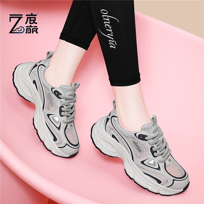 莆田纯原透气超级舒适休闲运动鞋网面2025年春夏季女鞋厚底增高系