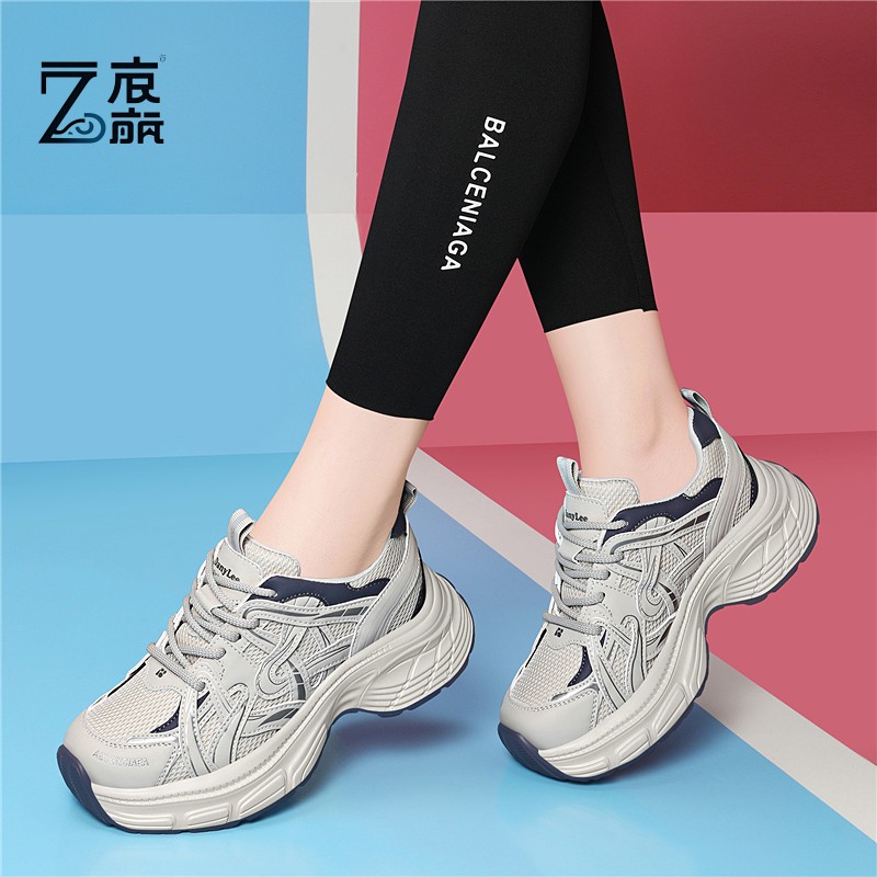 莆田纯原银色老爹鞋女春季新款百搭复古休闲鞋厚底透气运动鞋增高