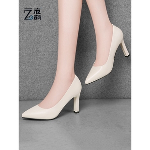 莆田纯原白色高跟鞋女细跟春秋2025新款春季软皮真皮配旗袍的鞋子
