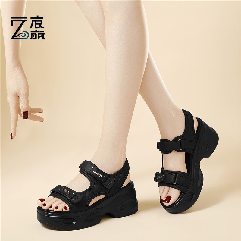 莆田纯原魔术贴百搭厚底凉鞋女2025新款夏季软底小个子增高运动休