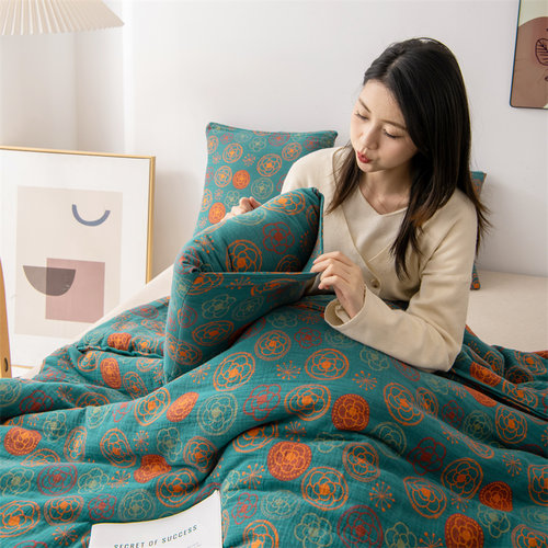 A类母婴级丨纯棉双层纱抱枕被子