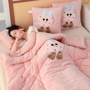 两用卡通抱枕被子加厚牛奶绒车载靠垫办公室沙发午睡便携折叠毛毯