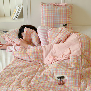 韩式 小清新全棉抱枕被两用少女心汽车靠垫办公室沙发午睡折叠盖毯