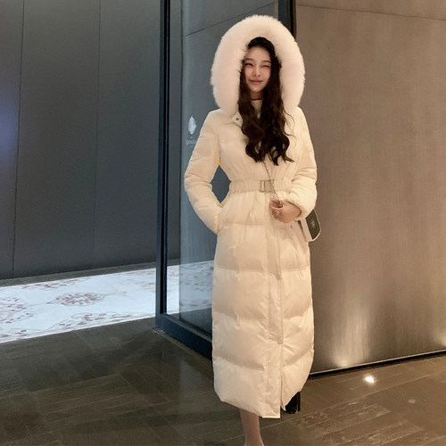 狐狸毛领连帽长款羽绒服外套