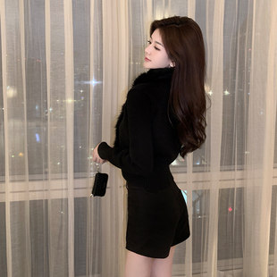 韩雨嘉黑色秋冬毛呢短裤女2022新款高腰百搭显瘦a字休闲直筒裤