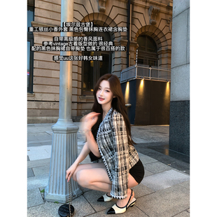 【埃尔兹古堡】重工银丝小香外套 黑色包臀抹胸连衣裙含胸垫