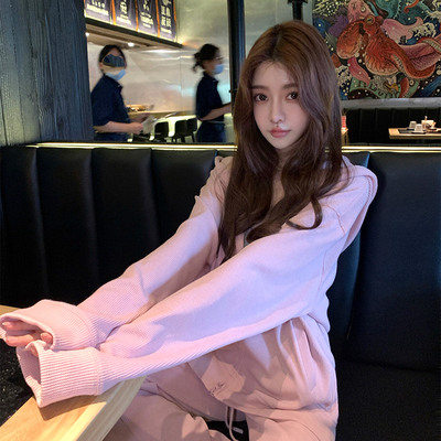 「少量现货」韩雨嘉粉色连帽拉链卫衣外套女秋慵懒松弛感宽松上衣