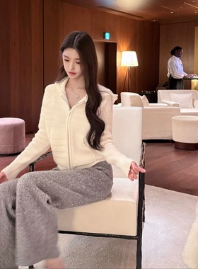 韩雨嘉【特殊肌理织法】加厚北极绒纱线l*p老钱感连帽针织开衫