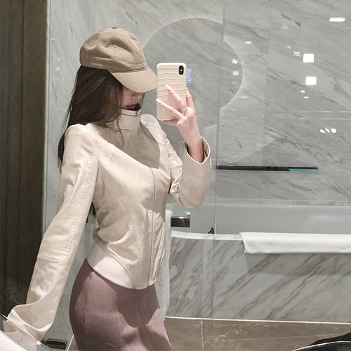 韩雨嘉秋季修身皮衣外套翻领夹克