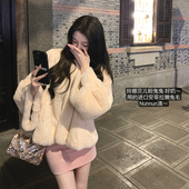 「现货」韩雨嘉安哥拉獭免毛皮草外套女冬千金感圆领小众毛毛上衣