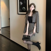 「现货」韩雨嘉 外套秋冬套装 威尔士格纹 英伦风30羊毛格纹西装