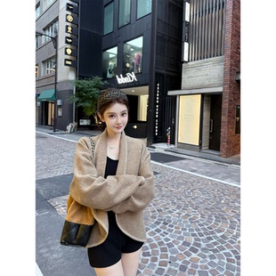 韩雨嘉【Manchester】法式羊毛翻领毛呢外套女秋短款宽松驼色上衣