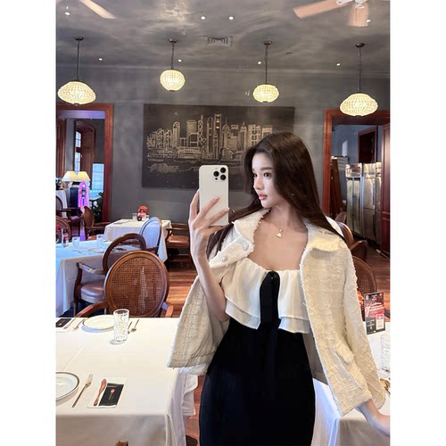 双层荷叶边蝴蝶结连衣裙