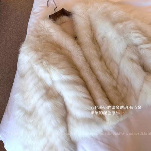韩雨嘉【鎏金琥珀】100%进口SAGA狐狸毛 双色晕染皮草