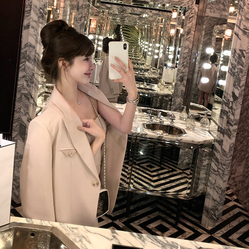 单粒扣廓形西装带胸垫抹胸西装裙