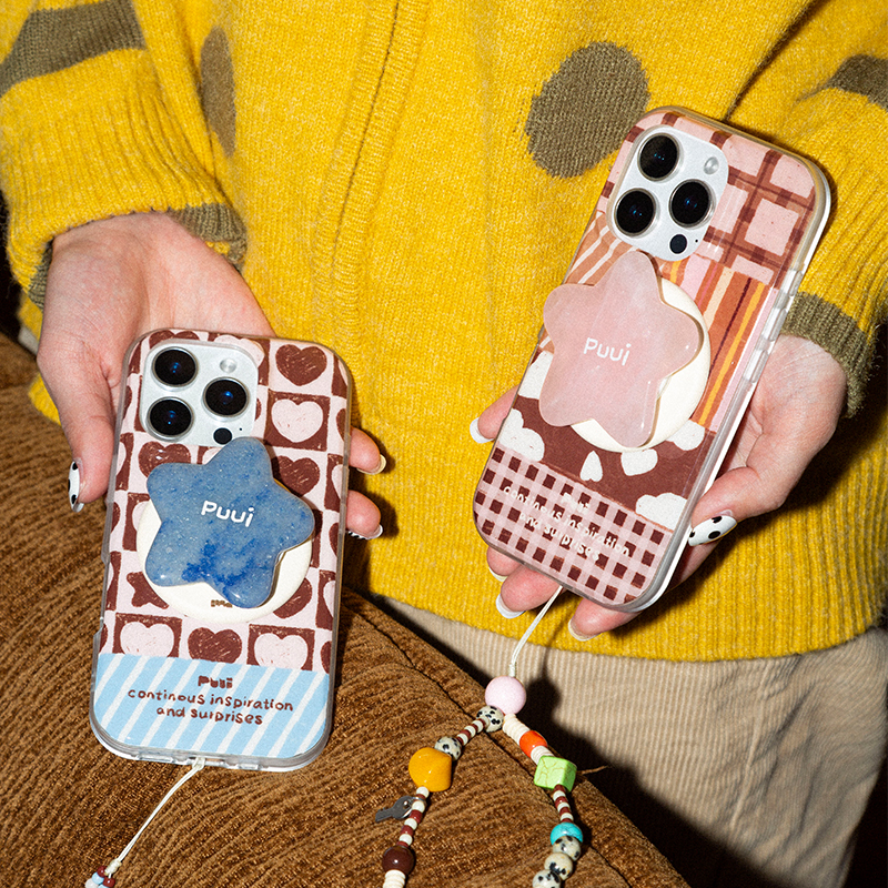 Puui原创适用苹果16pro磁吸手机壳16promax苹果15promax涂鸦17promax秋冬复古iphone17带链条支架ins风手机壳
